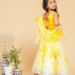 Yellow Organza Shibori Lehenga  set