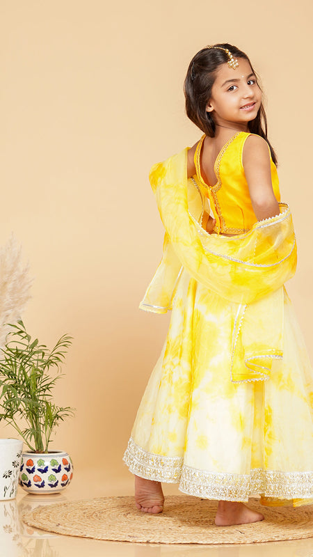 Yellow Organza Shibori Lehenga  set