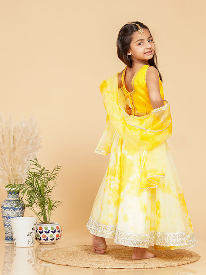 Yellow Organza Shibori Lehenga  set