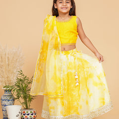 Yellow Organza Shibori Lehenga  set