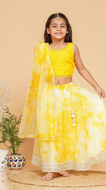 Yellow Organza Shibori Lehenga  set