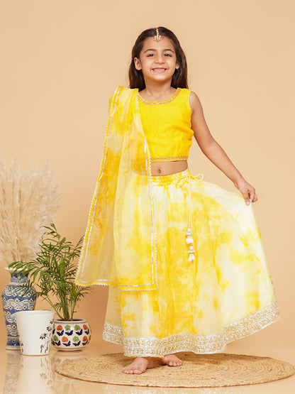 Yellow Organza Shibori Lehenga  set