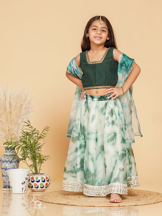 Green Organza Shibori Lehenga set