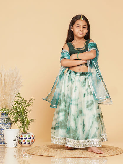 Green Organza Shibori Lehenga set