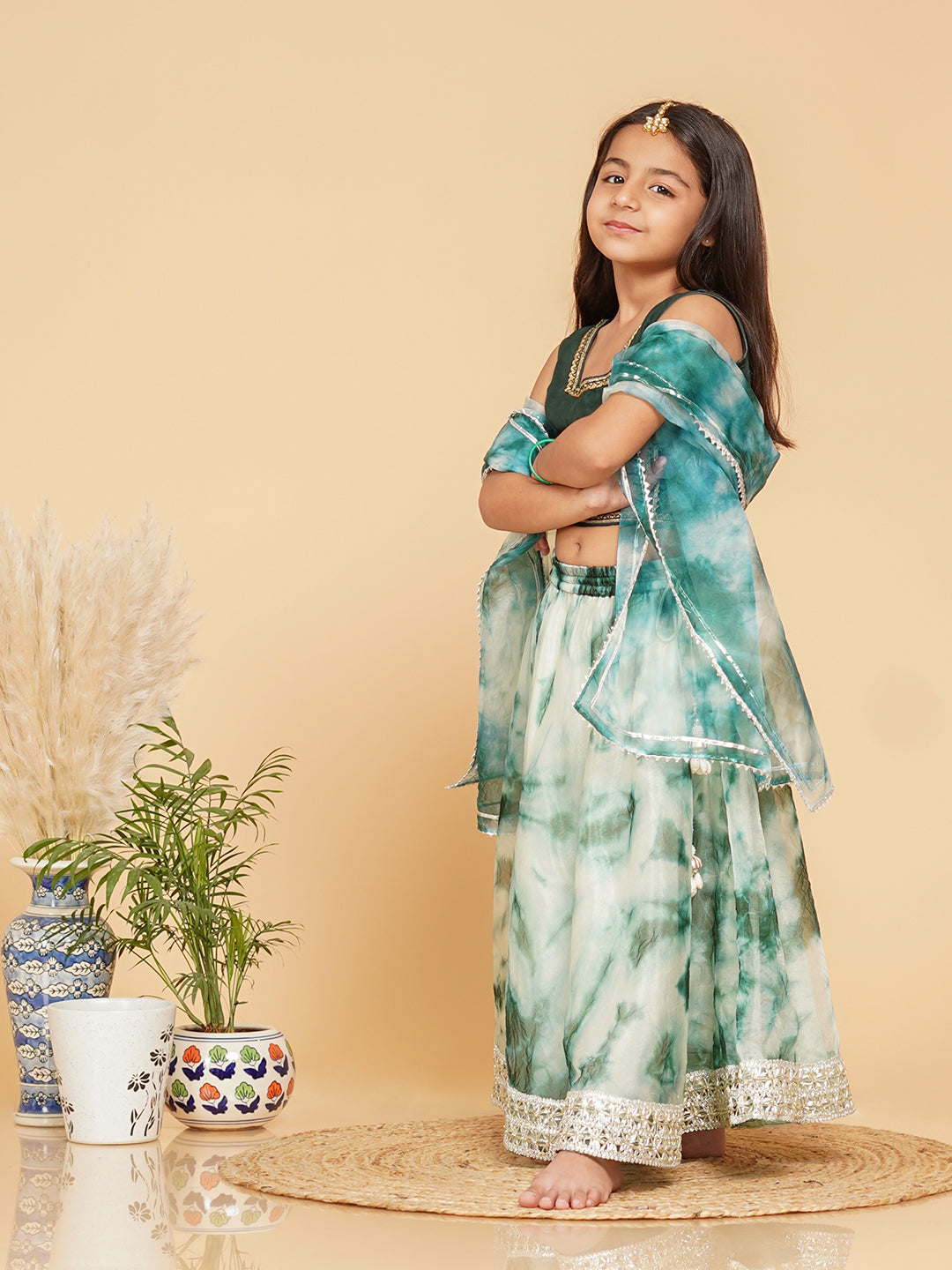 Green Organza Shibori Lehenga set