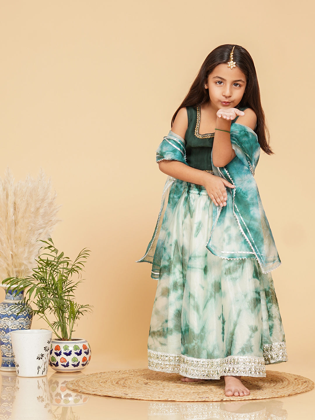 Green Organza Shibori Lehenga set