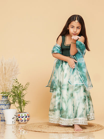 Green Organza Shibori Lehenga set