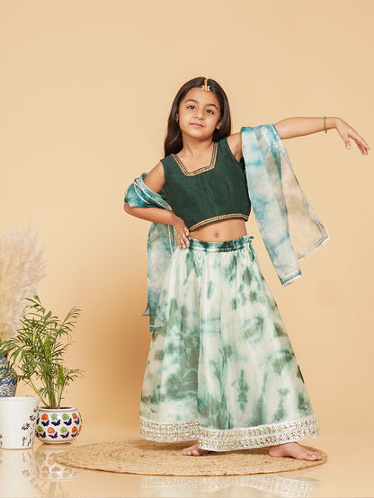 Green Organza Shibori Lehenga set