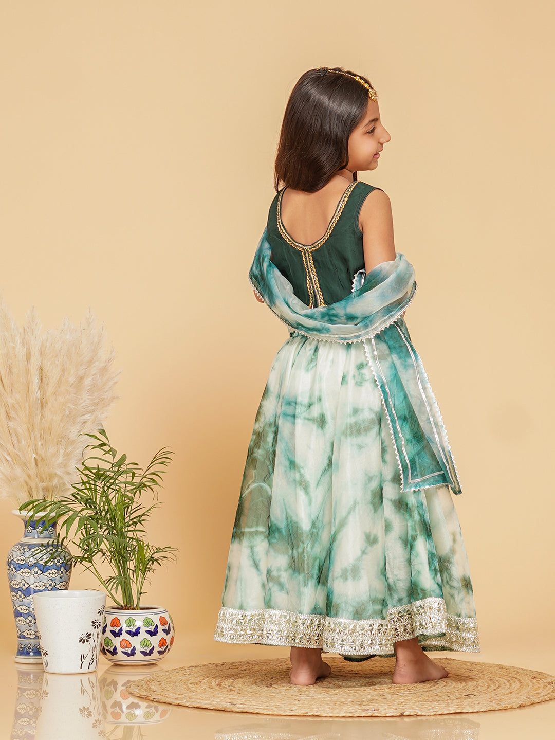 Green Organza Shibori Lehenga set