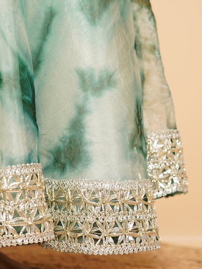 Green Organza Shibori Lehenga set