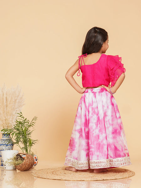Pink Organza Crop top & Shibori Skirt set