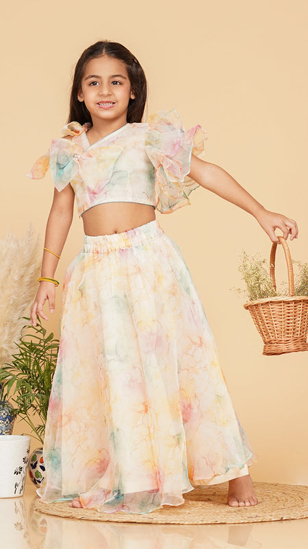 Organza Crop top Skirt set