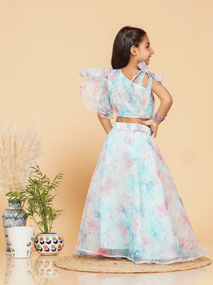 Pastel Blue Organza Crop top Skirt set