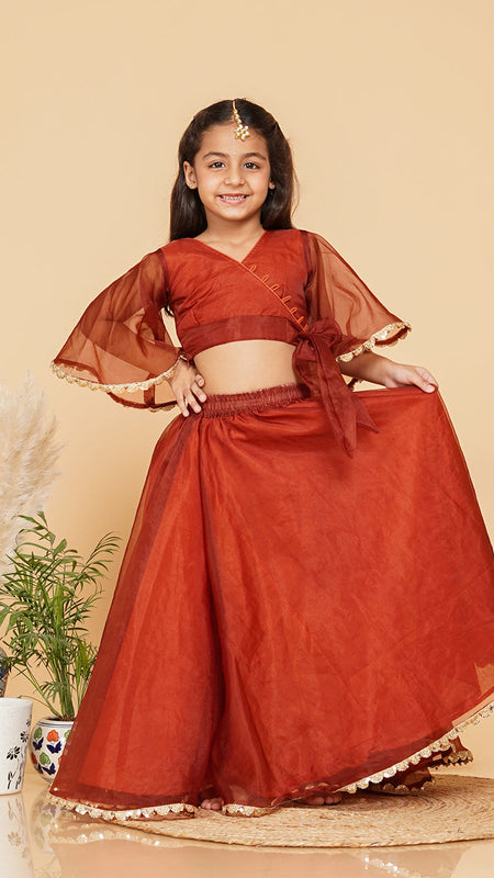 Coke Organza Crop Top Skirt Set