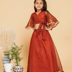 Coke Organza Crop Top Skirt Set