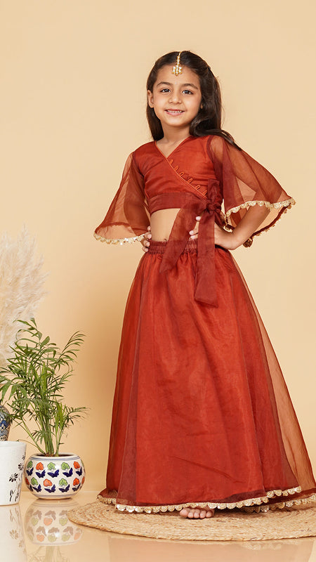 Coke Organza Crop Top Skirt Set