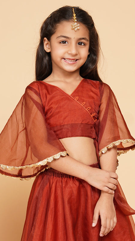 Coke Organza Crop Top Skirt Set