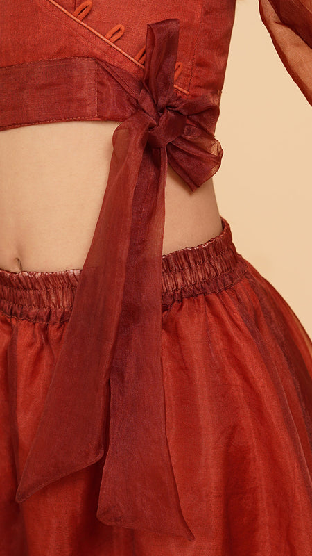 Coke Organza Crop Top Skirt Set