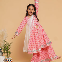 Baby Pink Cotton Kurta Palazzo Dupatta Set