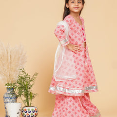 Baby Pink Cotton Kurta Palazzo Dupatta Set