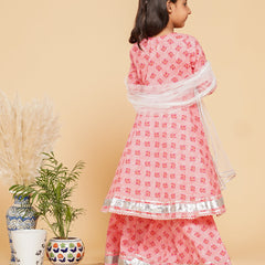 Baby Pink Cotton Kurta Palazzo Dupatta Set