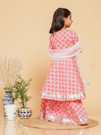 Baby Pink Cotton Kurta Palazzo Dupatta Set