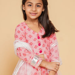 Baby Pink Cotton Kurta Palazzo Dupatta Set