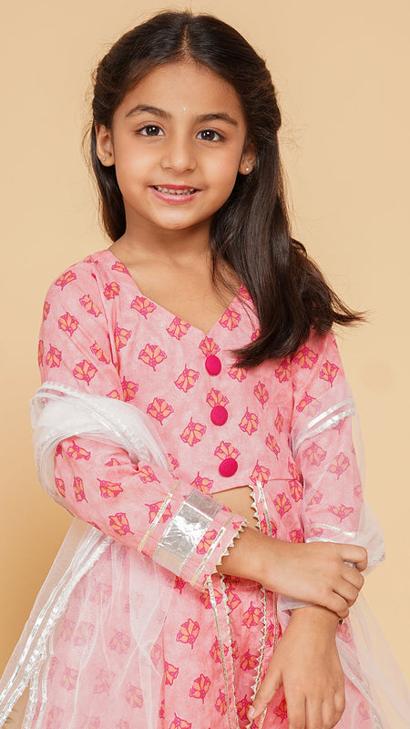 Baby Pink Cotton Kurta Palazzo Dupatta Set