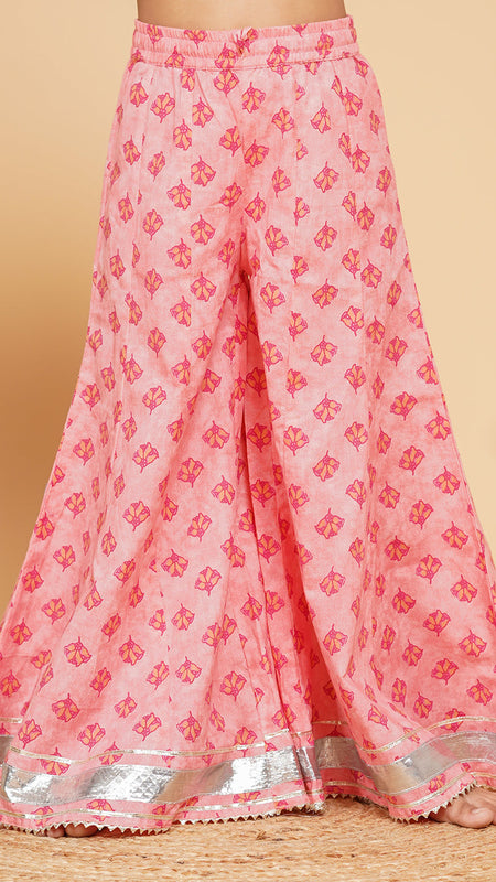 Baby Pink Cotton Kurta Palazzo Dupatta Set