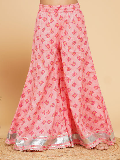 Baby Pink Cotton Kurta Palazzo Dupatta Set