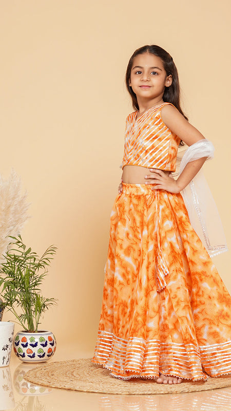 Orange Shibori Kota doriya Lehenga set