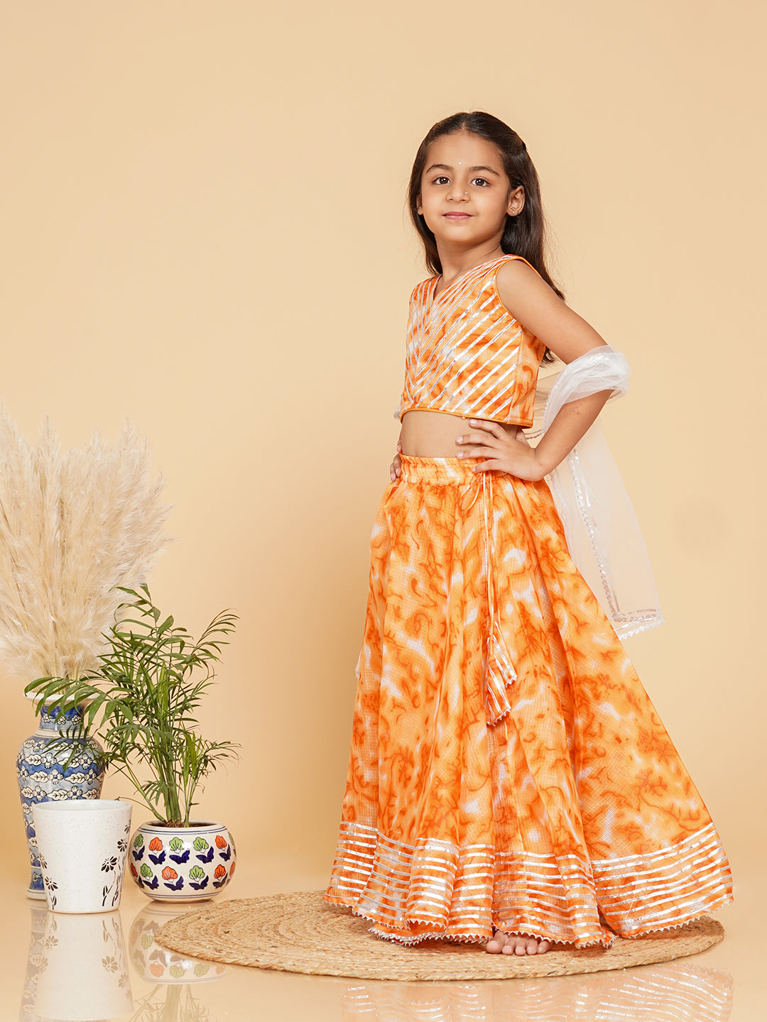 Orange Shibori Kota doriya Lehenga set