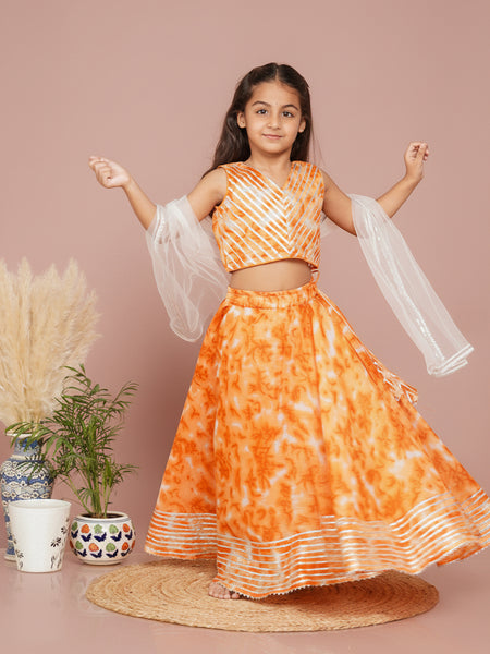 Orange Shibori Kota doriya Lehenga set