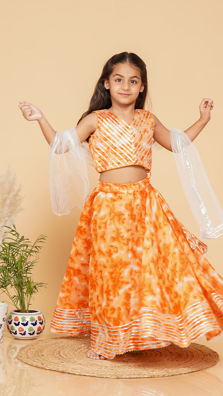 Orange Shibori Kota doriya Lehenga set