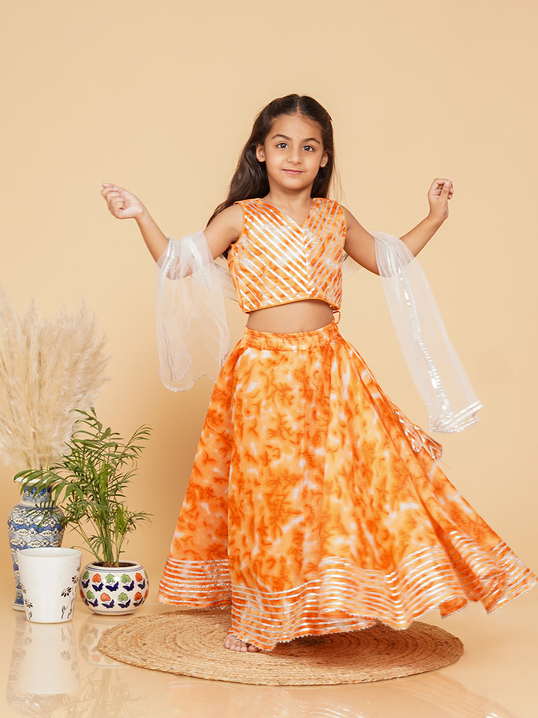 Orange Shibori Kota doriya Lehenga set