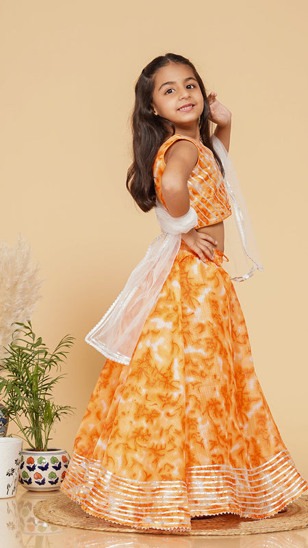 Orange Shibori Kota doriya Lehenga set