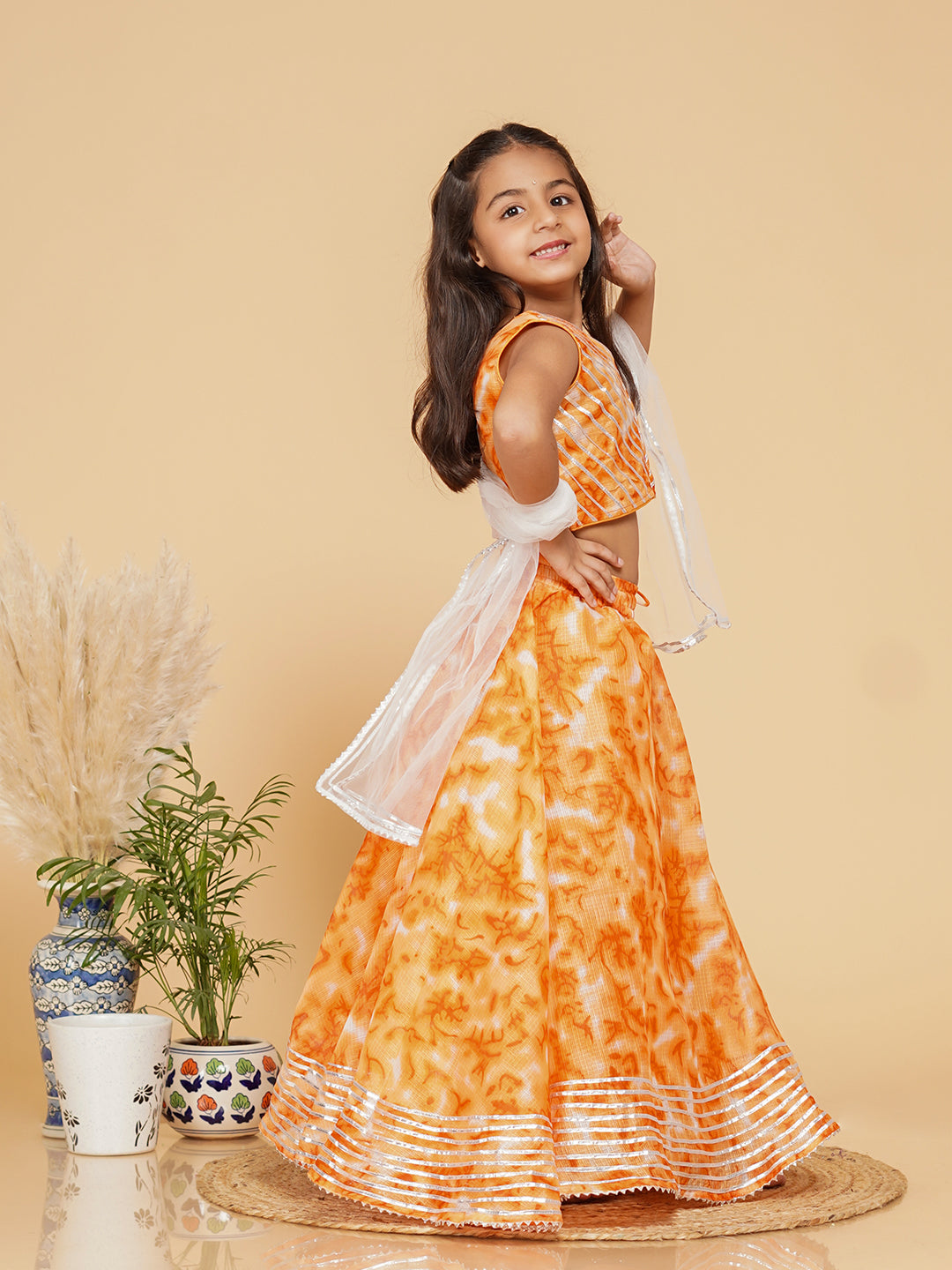 Orange Shibori Kota doriya Lehenga set