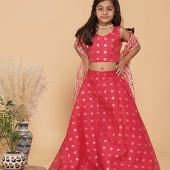 Pink Gold Foil Print Kota doriya Lehenga set