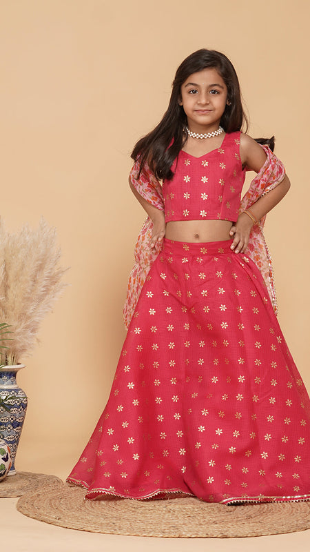 Pink Gold Foil Print Kota doriya Lehenga set