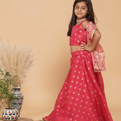 Pink Gold Foil Print Kota doriya Lehenga set