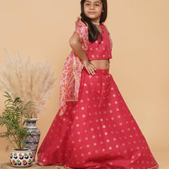 Pink Gold Foil Print Kota doriya Lehenga set