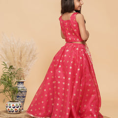 Pink Gold Foil Print Kota doriya Lehenga set