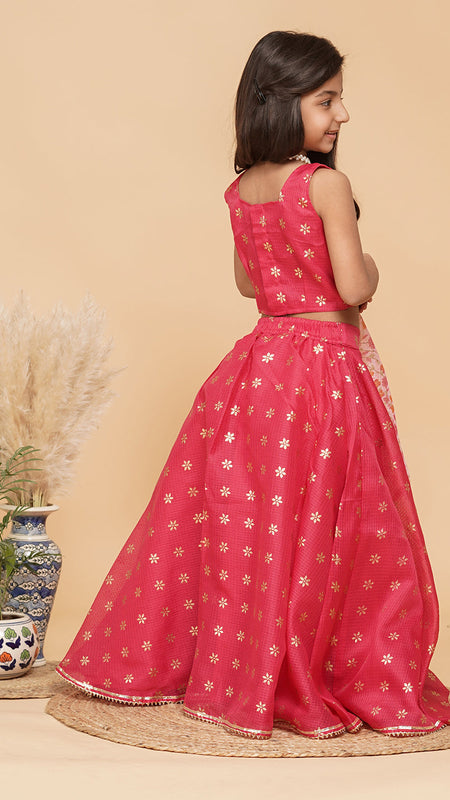 Pink Gold Foil Print Kota doriya Lehenga set