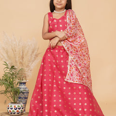 Pink Gold Foil Print Kota doriya Lehenga set