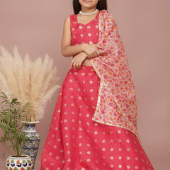 Pink Gold Foil Print Kota doriya Lehenga set