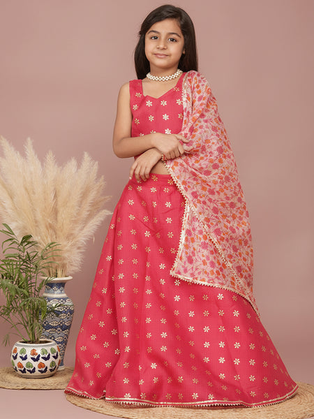 Pink Gold Foil Print Kota doriya Lehenga set