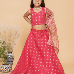 Pink Gold Foil Print Kota doriya Lehenga set
