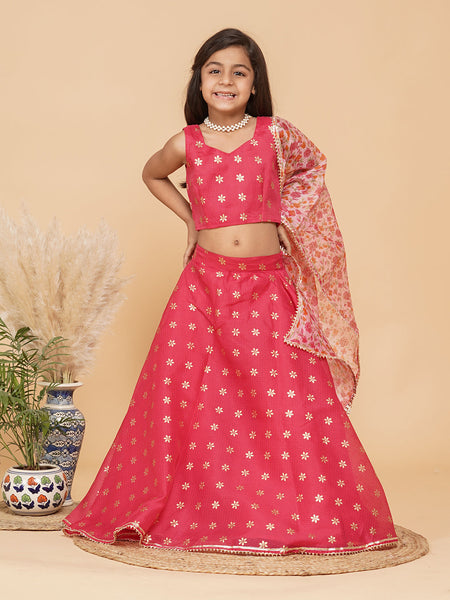 Pink Gold Foil Print Kota doriya Lehenga set