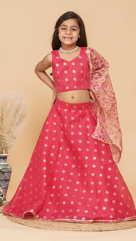 Pink Gold Foil Print Kota doriya Lehenga set