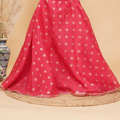 Pink Gold Foil Print Kota doriya Lehenga set